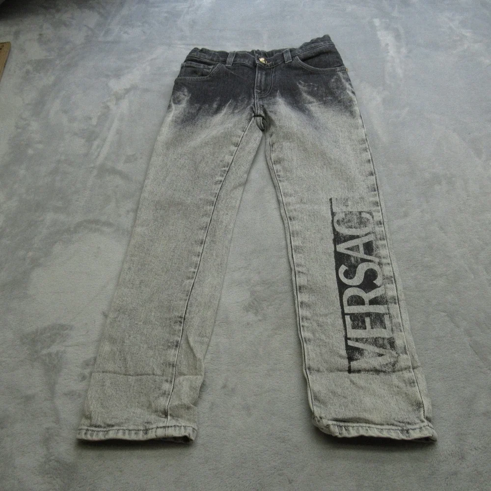 Versace Jeans Youth 6A 22X21 Gray Logo Graphic‎ Button Waist Straight Italy Made